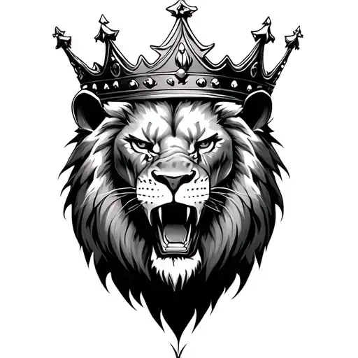 roaring lion wearing crown and scars instead of eyes tattoo design idea
