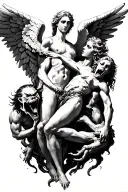 Angel fighting demons tattoo design idea