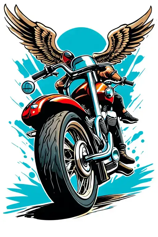“MOTOR” MOTOR CYCLE. TATTOO MOTORCYCLE WHEEL AND WINGS backwards fast movement tattoo design idea