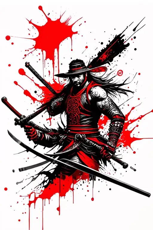 samurai in red black forearm tattoo in celtic style tattoo design idea
