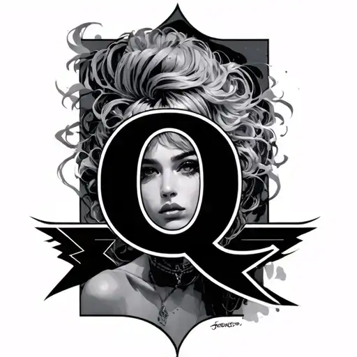 Femboy, with a black Q letter surounded by cool lines for a blacked femboy tattoo design idea