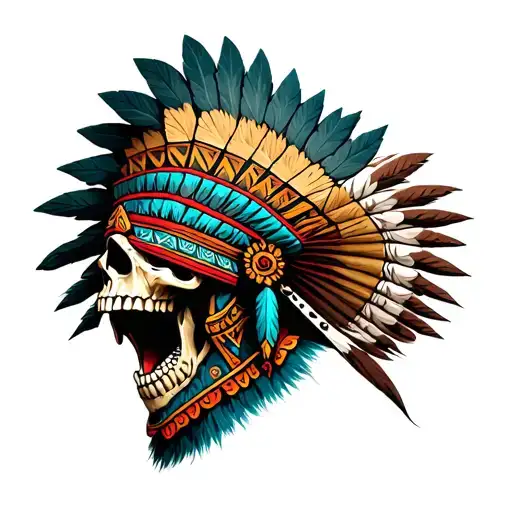 aztec screaming skull warrior with headdress being worn tattoo design idea