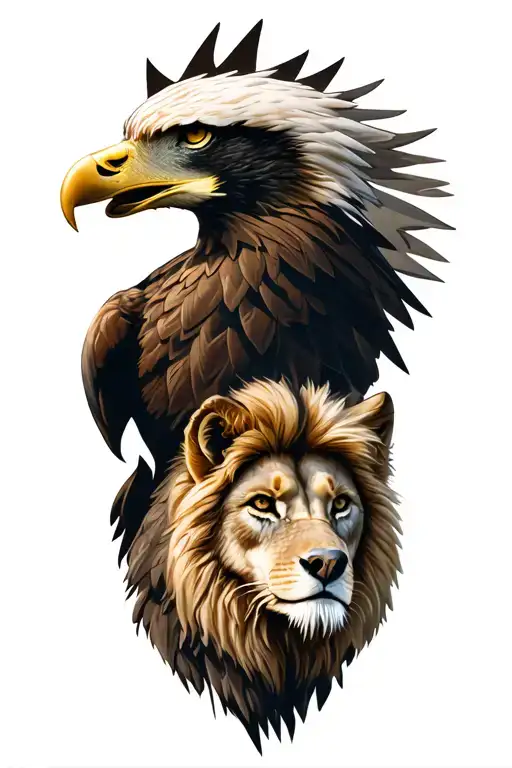 Eagle as predominant, wolf and lion as secondary details tattoo design idea