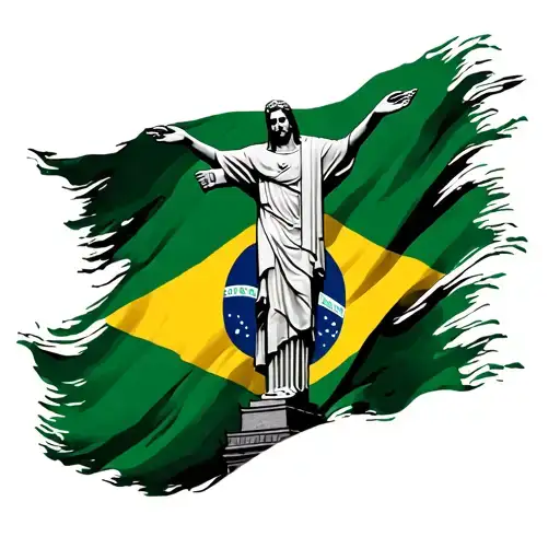 Brazil flag incorporated with christ redeemer statue tattoo design idea