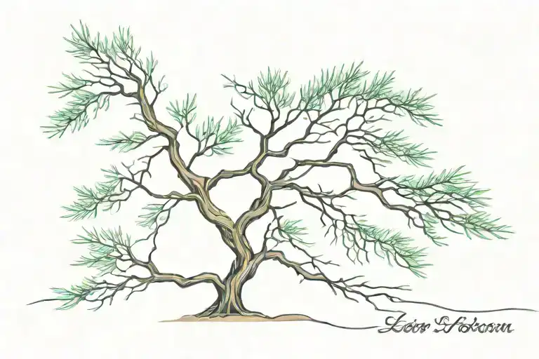 Lebanon cedar tree wrapped in barbed wire wrapped tattoo design idea