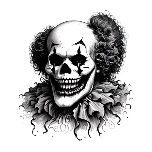 a terrifying clown skull tattoo design idea
