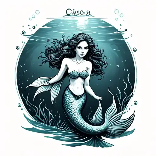 small boat named mermaid, scuba diving tattoo design idea