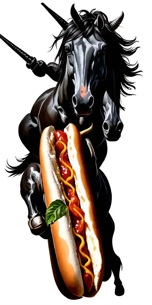 unicorn riding a hot dog tattoo design idea