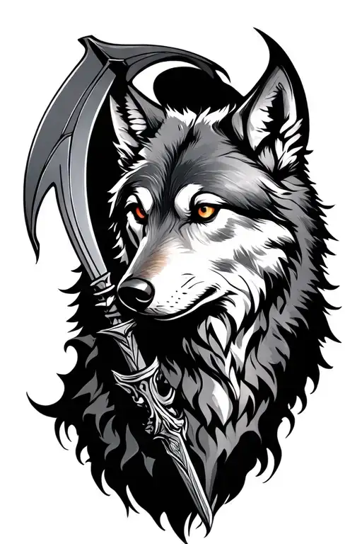 wolf and scythe  tattoo design idea