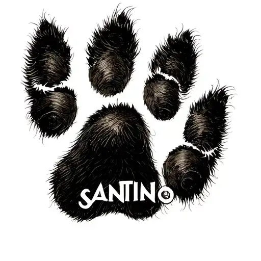 cat paw print with the name santino under the paw print tattoo design idea