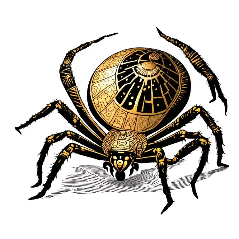 Egyptian Golden Orb Spider God Of Peace sign tattoo design idea