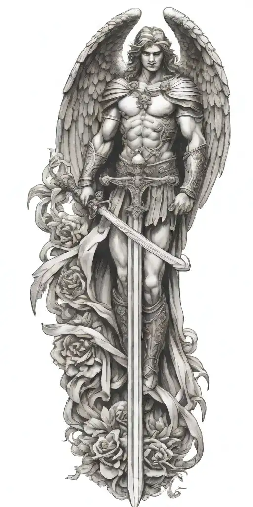 archangel michael sword cross tattoo design idea