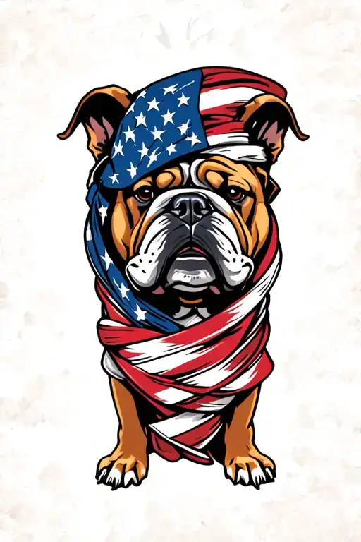 bulldog wrapped up American flag with the army logo tattoo design idea