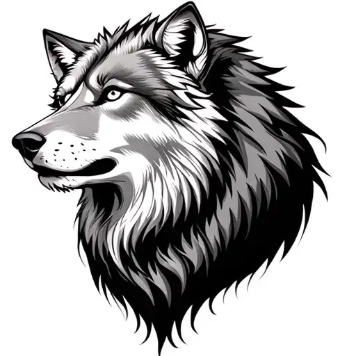 Half Wolf Half Lion head tattoo design idea