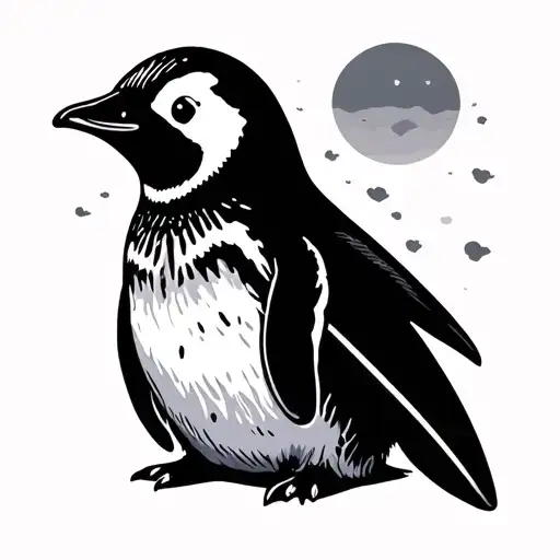 Penguin With Surfboard minimal tattoo design idea