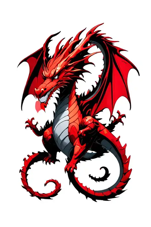 bio mechanical red dragon fairy tail emblem surrounded tattoo design idea