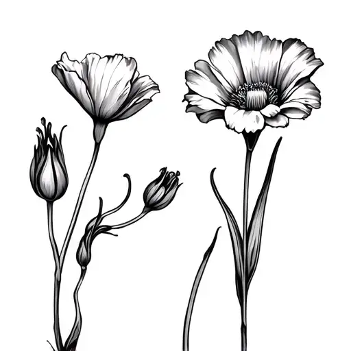 poppy gladiolus morning glory aster marigold cosmos tattoo design idea