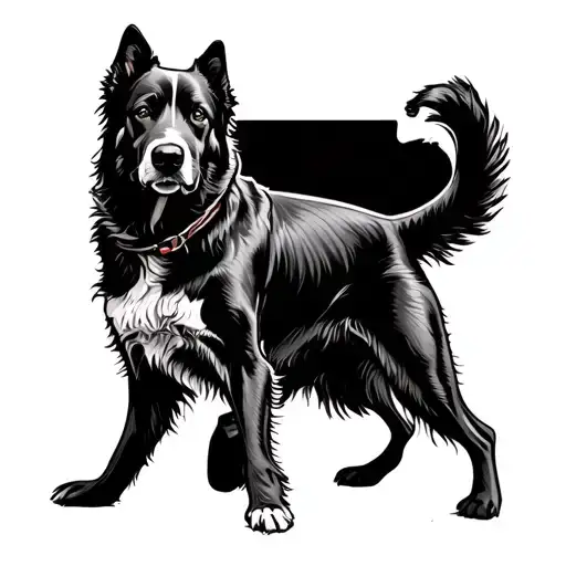 dog walk man walking tattoo design idea