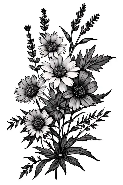 western wildflowers skinny spine tattoo featuring Indian paintbrush, larkspur, foxglove tattoo design idea