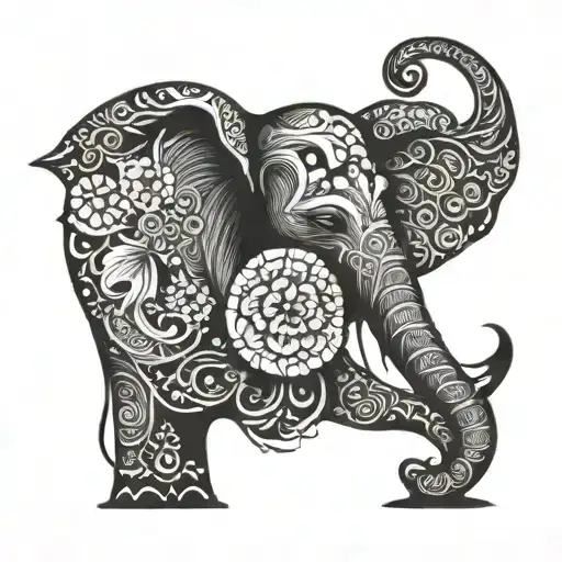 Elephant head the trunk forming the letter j b tattoo design idea