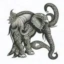 Elephant head the trunk forming the letter j b tattoo design idea