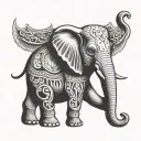 Elephant head the trunk forming the letter j b tattoo design idea