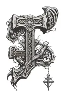 Cross and thor's hammer ingraved with Runes tattoo design idea