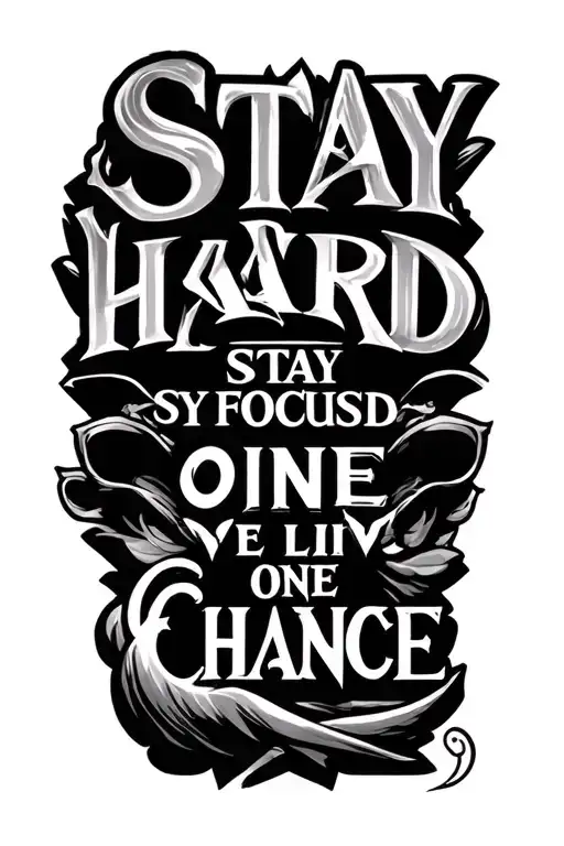 Фразы "STAY HARD,STAY FOCUSED,ONE LIVE,ONE CHANCE tattoo design idea