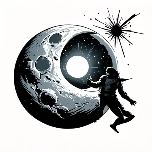 man on the moon with a light of hope from earth globe tattoo design idea
