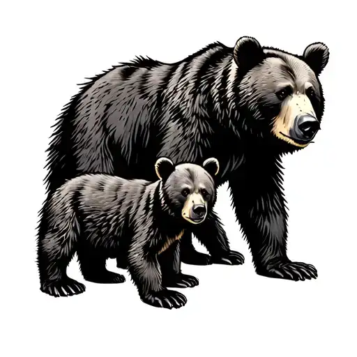 mama bear leading two cubs simple line art tattoo design idea