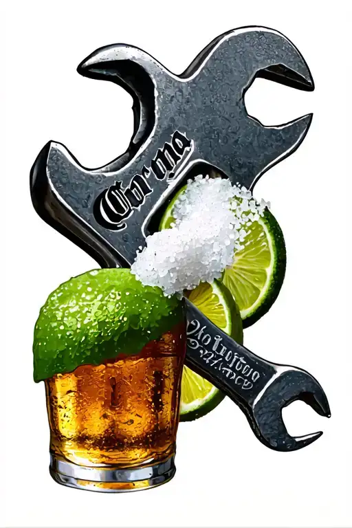 wrench, corona beer and lime with salt tattoo design idea