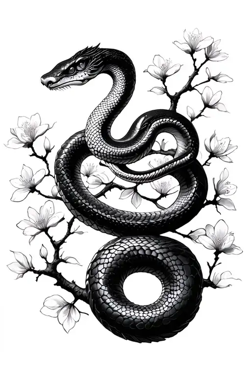 snake chery blossom tree tattoo design idea