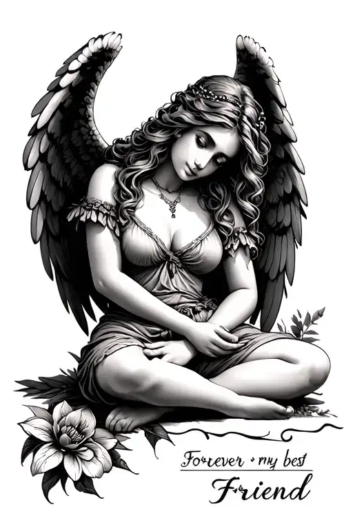 angel sitting cross legged with forever my best friend tattoo tattoo design idea