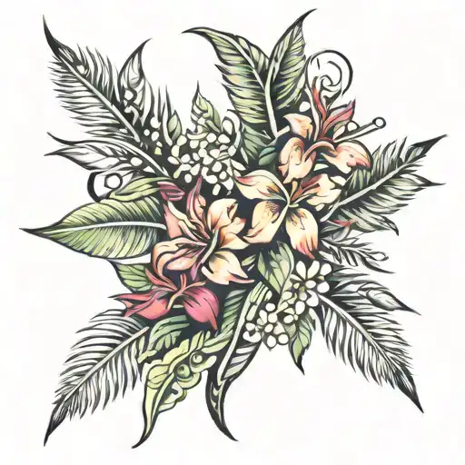 samoan tattoo sleeve with tropical flowers tattoo design idea