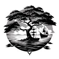 life tree with a sailing boat tattoo design idea
