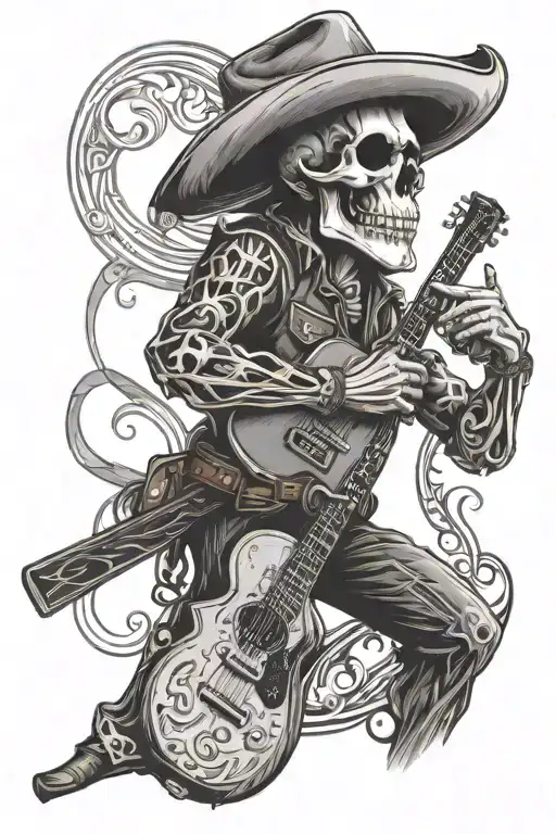 Cowboy skull with guitar tattoo design idea