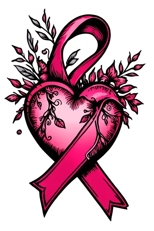 breast cancer ribbon and heart shape tattoo design idea