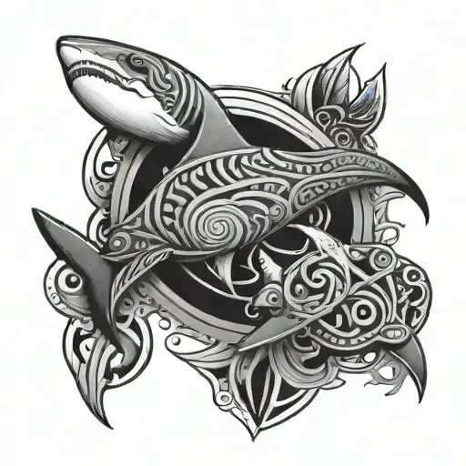 Maori geometric design with shark, tortoise and manta ray tattoo design idea