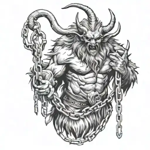 krampus full body with chains light colered tattoo design idea
