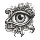 Black and white letter A tattoo with a realistic eye inside tattoo design idea