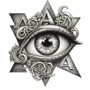 Black and white letter A tattoo with a realistic eye inside tattoo design idea