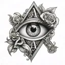 Black and white letter A tattoo with a realistic eye inside tattoo design idea