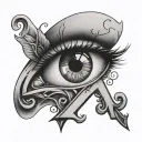 Black and white letter A tattoo with a realistic eye inside tattoo design idea