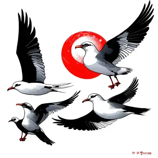  4 seagulls in the Sky  tattoo design idea