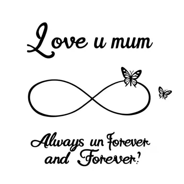 "Love u mum Always and Forever " "Love u mum Always and Forever " infinity symbol with butterfly  tattoo design idea