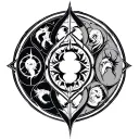 Zodiac symbol leo intertwined with cancer, virgo and capricorn tattoo design idea