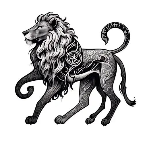 Zodiac symbol leo intertwined with cancer, virgo and capricorn tattoo design idea