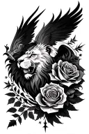 phoenix, lion, compass, black rose tattoo design combining elements tattoo design idea