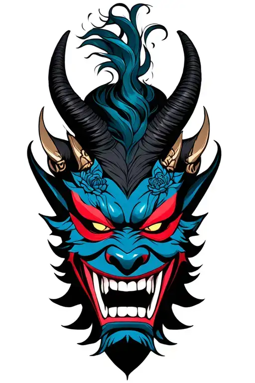 Demon mask with horns tattoo design idea