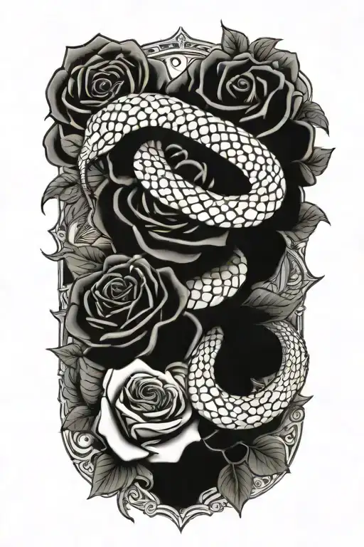 rose and snake blackout tattoo design idea